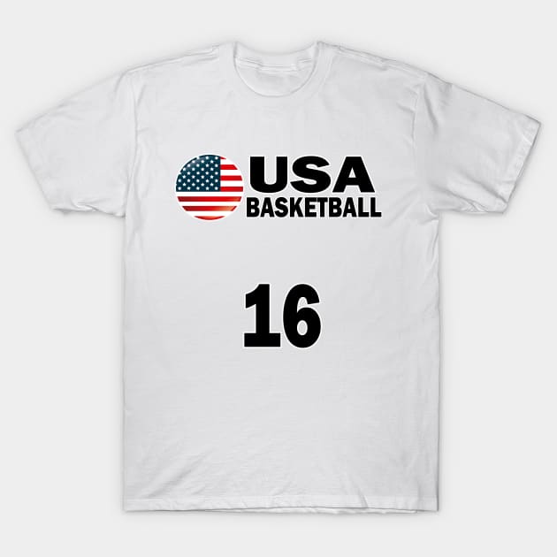 USA Basketball Number 16 T-shirt Design T-Shirt by werdanepo